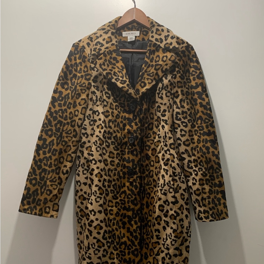 Nine West Leopard Print All Season Trench Coat velvet feel